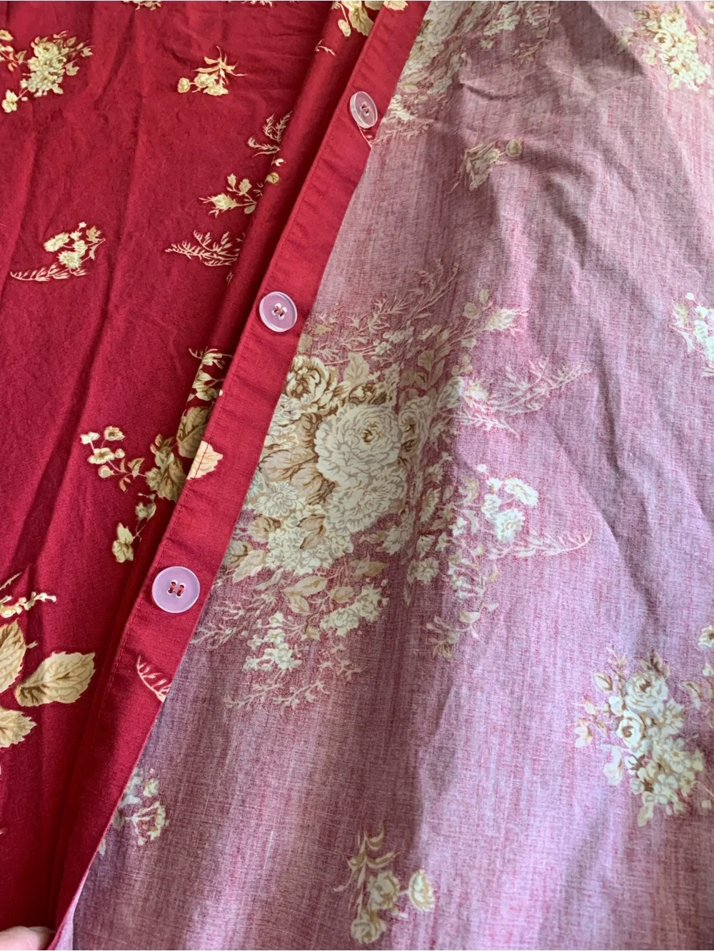L.L. Bean Red and Cream Floral Duvet Cover